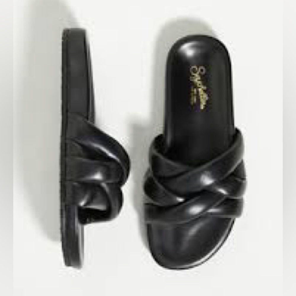 NWOT Seychelles Low Key Glow Up Sandals black leather slide braided crossover